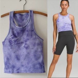 Lululemon ebb to street purple tie dye cropped racer back bra top 6